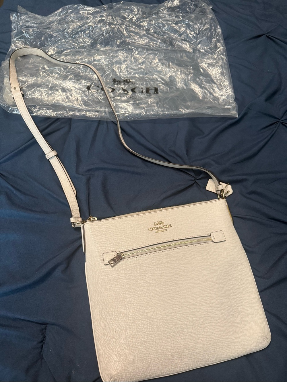 Coach Cream Pebbled Leather Crossbody Bag with Gold-Tone Hardware